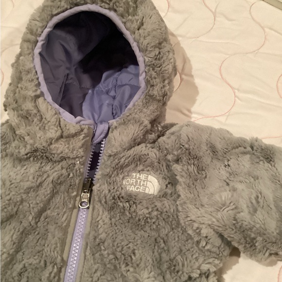 North Face infant reversible moss bud swirl hooded fleece winter jacket. Sz 3/6M - Picture 13 of 15